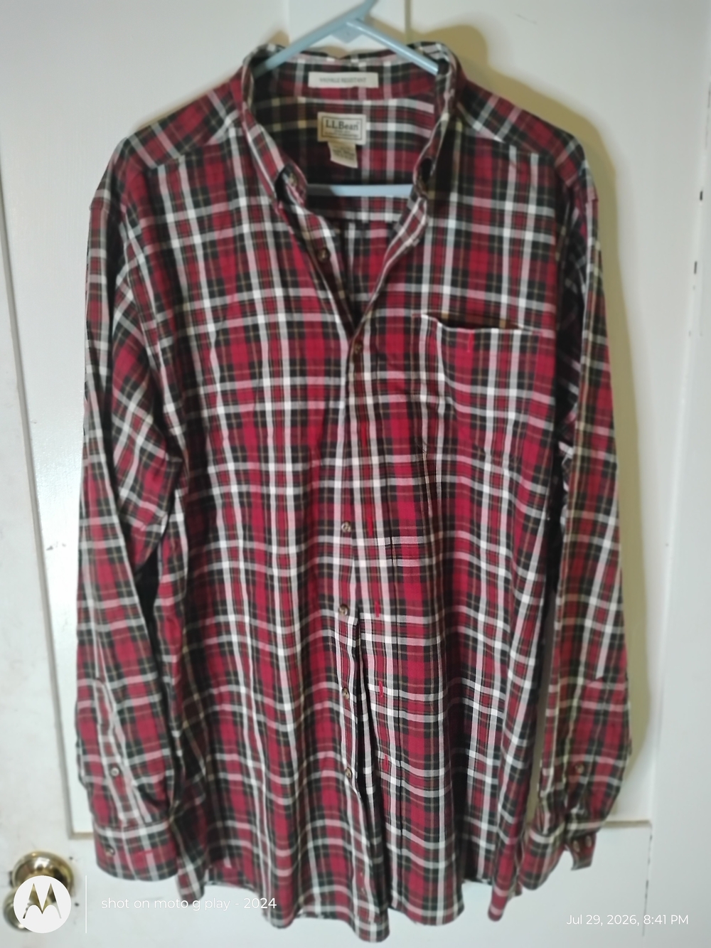 L.L. Bean Men’s Red and Black Plaid Button-Down Shirt
